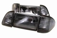 1987-1993 Mustang Smoked Headlight Kit – 6-Piece Set With Amber Sides & 9004 6500K LED Bulbs By Performance Depot